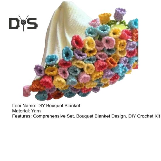 DIY Crochet Flowers Blanket Rose Bouquet Blanket Crocheting Kit Bouquet Throw Blanket Craft Kit for Mother's Day Birthday Gift Home Decor