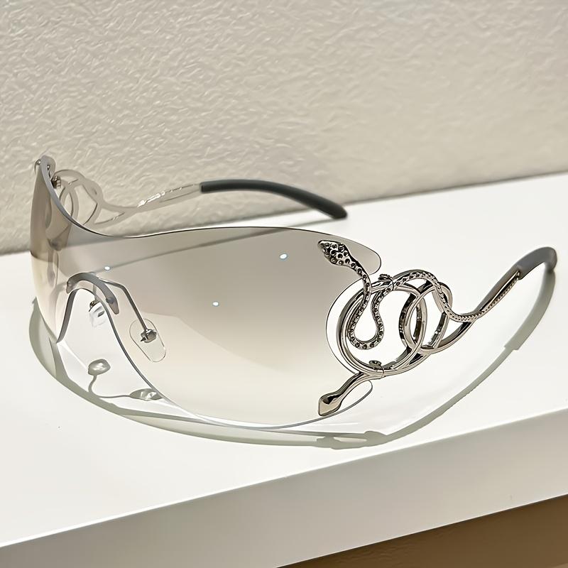 Y2K-Sonnenbrille mit Schlangenmuster-Dekoration: Zinklegierung Randloses Design, PC-Gläser, Metallscharniere Perfekte Street Fashion.