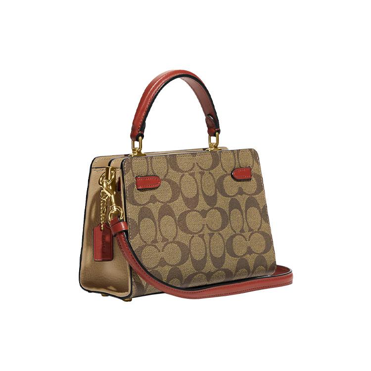 New COACH Lane Canvas With Leather Handbag Shoulder Bag Crossbody Bag Women's Khaki & White C8318-IMLOT