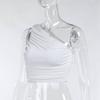 Summer Soild Color Slim One Shoulder Crop Top Pleated Vest Short Shirring Ladies Short Tank Top