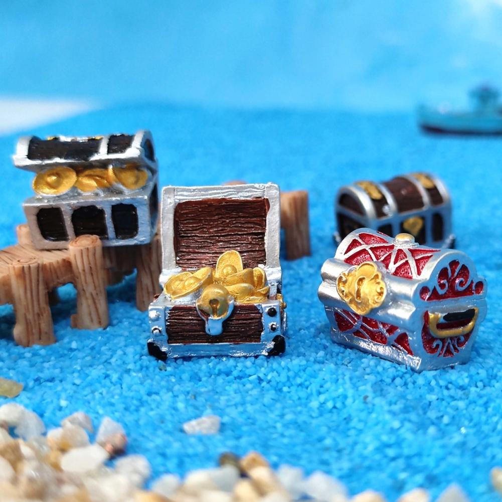 Treasure Chest Box Creative Fish Tank Aquarium Decoration Microlandscape Gold Color Coins Ornaments Resin Crafts