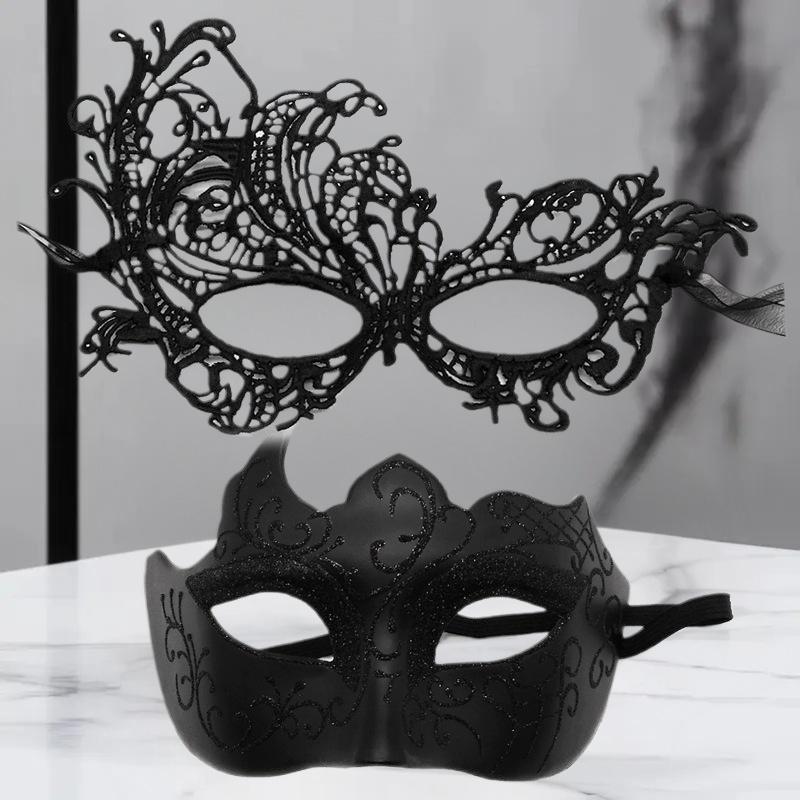 2er-Set Elegante Schwarze Spitze Maskenballmasken für Paare Perfekt für Venezianische Party Mardi Gras und Halloween Feiern
