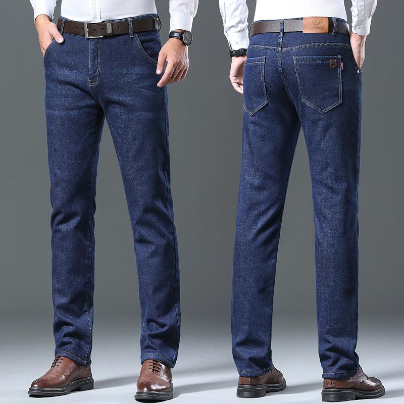 Men's Jeans Lambswool Winter Padded Non-snagging Comfort Trousers Men's Stretch Non-fleece Straight Jeans