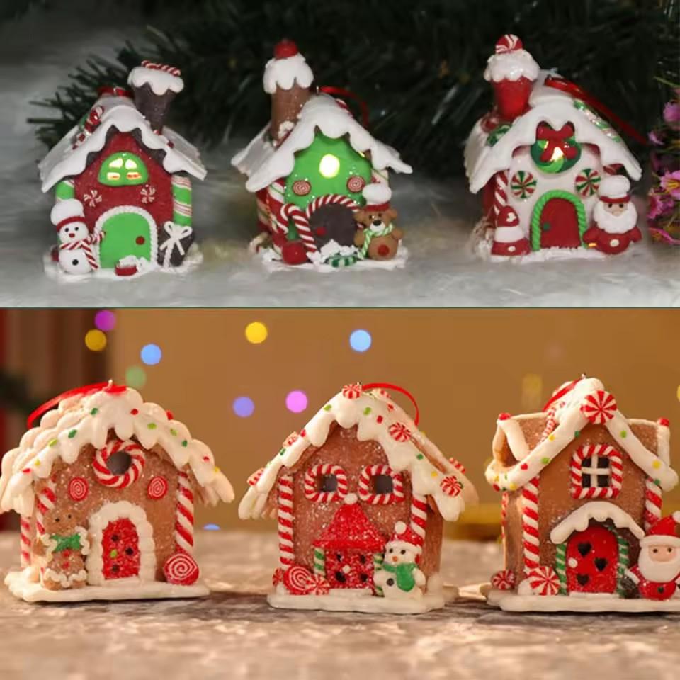Christmas Theme LED Pendant Snowman Gingerbread Santa Claus Light House Soft Pottery Hanging Tree Home New Year Party Decoration