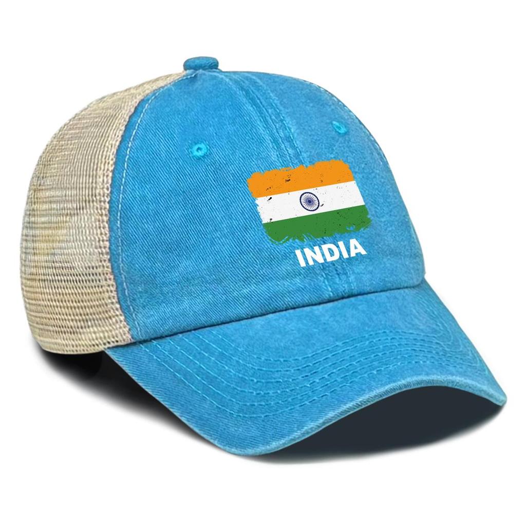Indien Flaggenaufdruck Verstellbare Baseballkappe, Patriotische Damenmütze Passform Sonnenschutz Polyester Retro Snapback Mesh-Kappe