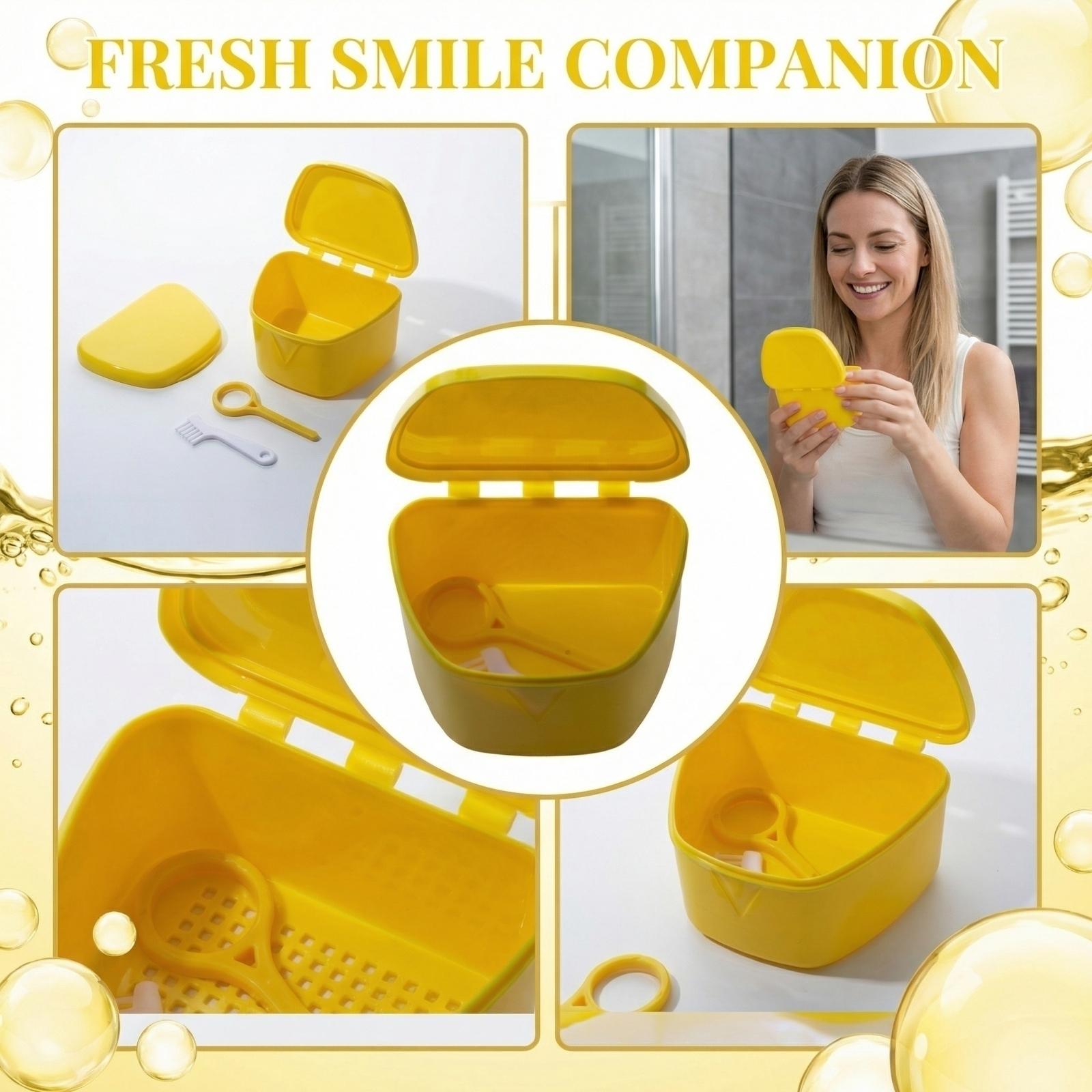 

Portable Braces Cleaning Box Denture Cleaner Portable Teeth Box One Size жовтий