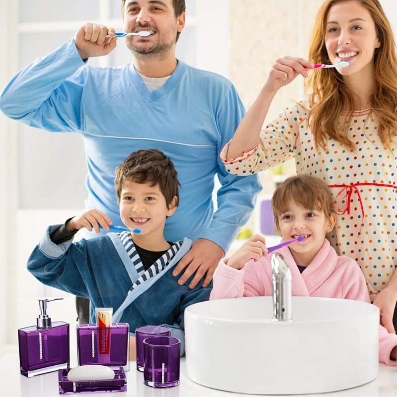 5-teiliges Acryl Badezimmer Organizer Set einschließlich Seifenspender, Zahnbürstenhalter, Becher, Tasse, Luxus Waschtischzubehör