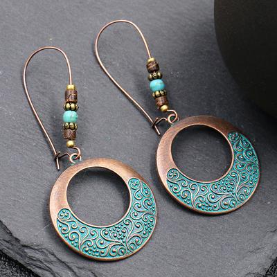 GemChic Women's New Vintage Round Carve Flower Earrings Ethnic Fashion Hook Earrings Birthday Christmas Jewelry Gift