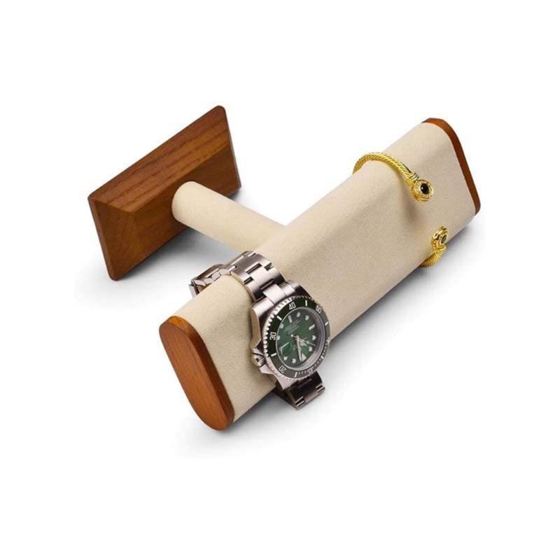 Elegant Jewelry Showcase With Walnut Frame And Velvets Texture Flat Tube Design Display Stand Organiser