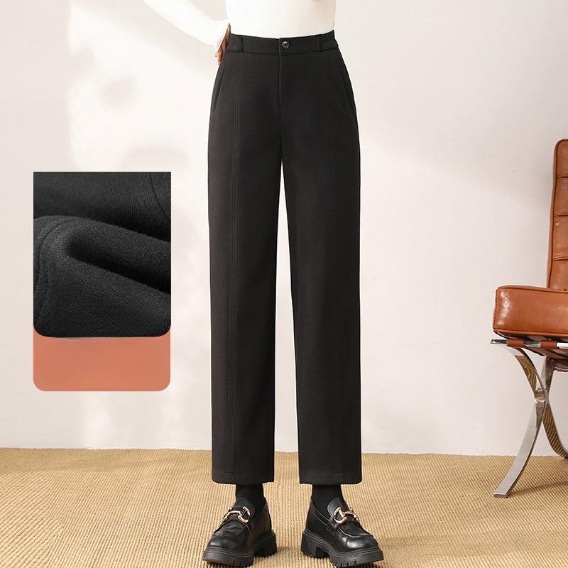 Woolen Pants for Women In Autumn and Winter New High-waisted Slimming Nine-point Casual Wool Straight Trousers for Women