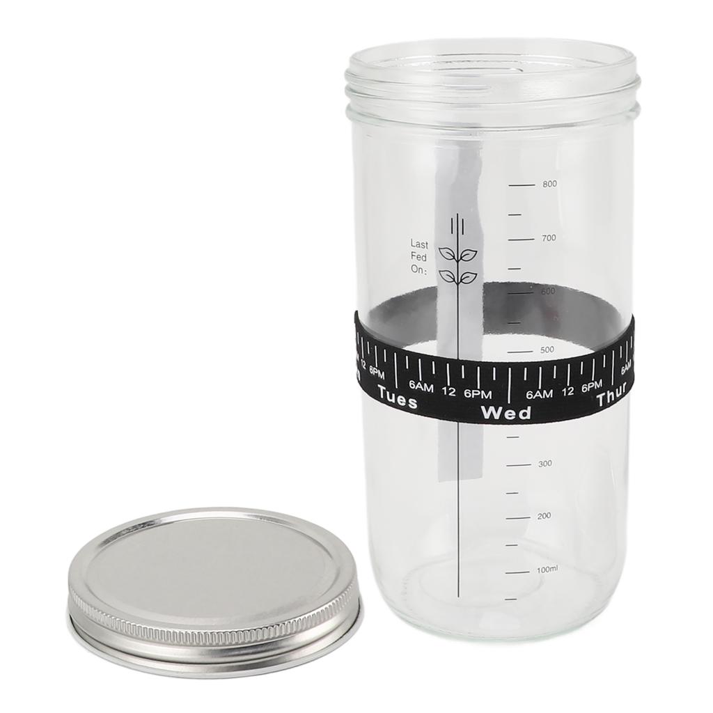 Sourdough Bread Starter Kit 34oz Glass Jar with Lid Date Feeding Mark Band Thermometer Band Silicone Scraper Bread