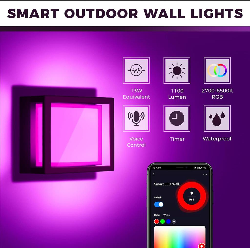 Tuya WIFI  LED Wall Lamp Spot Light IP65 Waterproof APP RGB Dimming Double Lampshade Aluminum Acrylic Garden Porch Sconce Light