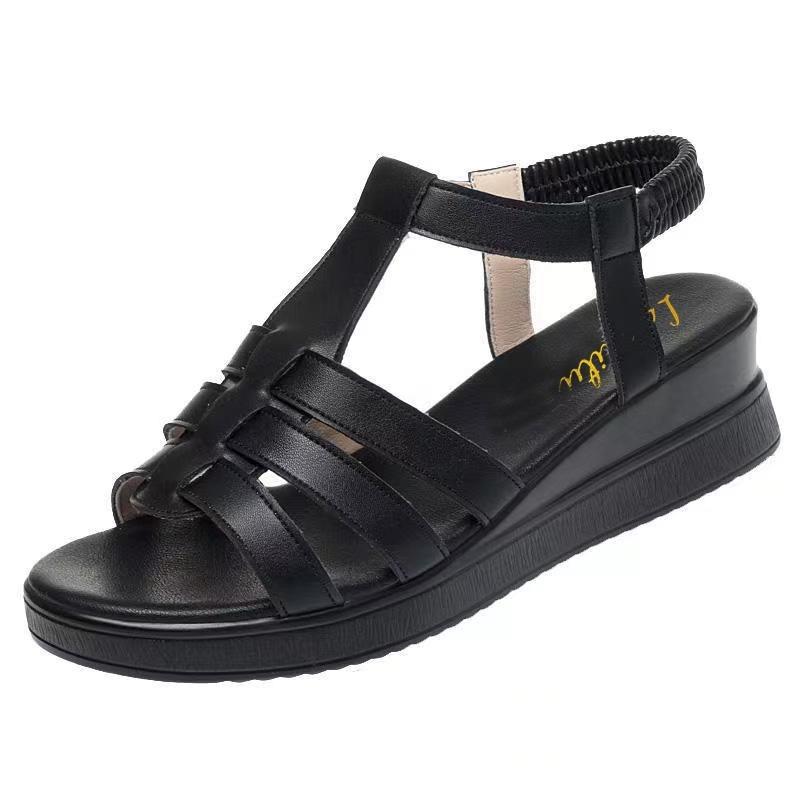 Hollow breathable sandals women's summer new slope heel platform casual versatile medium shoes women's shoes
