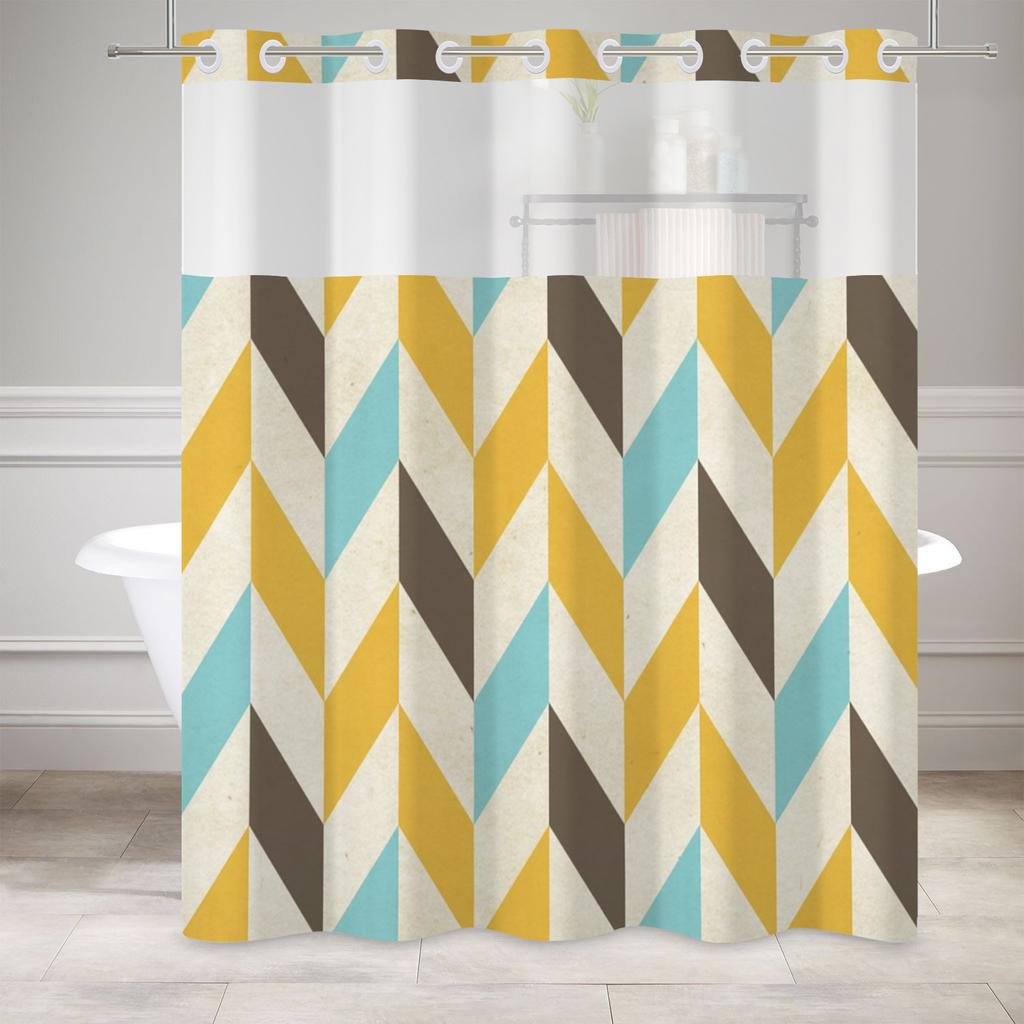 Hookless Double Layer Shower Curtain Geometric Pattern Printed Removable Lined Bathtub Waterproof Bathroom Curtains Decoration