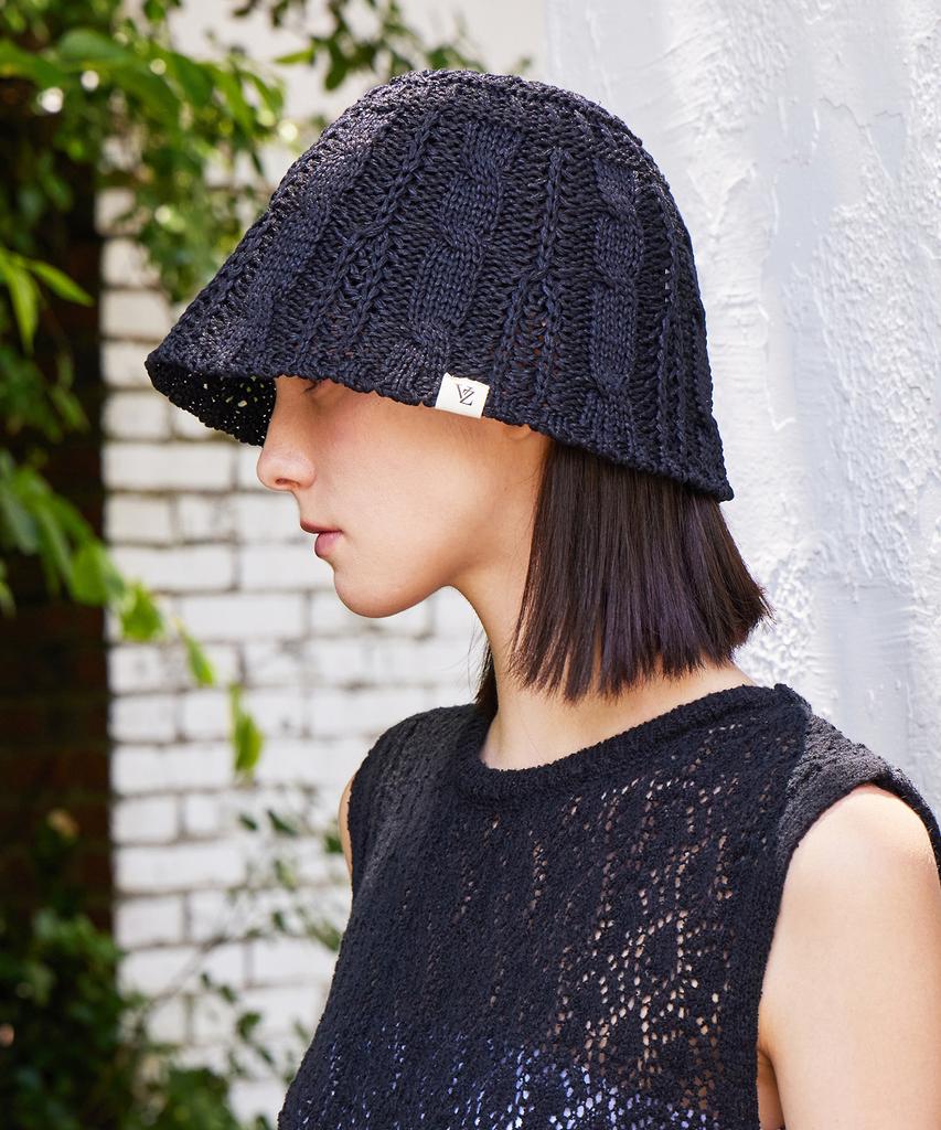 Bajal Vz Label Cable Knit Bucket Hat Black