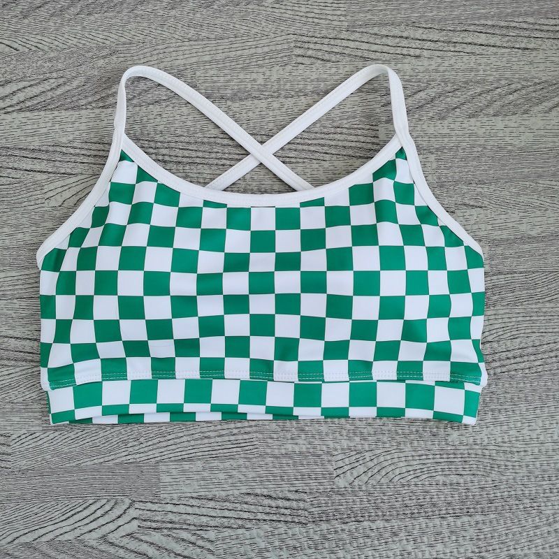 

New Sports Underwear Women s Vest Style Nude Feel Breathable Push up Fitness Running Yoga Clothes Backless Bra Fixed Cup M(Quality Edition) Green Checkerboard New Edition