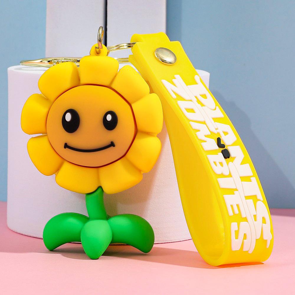 Zombies Game KeyChain Cartoon Figure VS Plants Sunflower Peashooter Keyring Wall-nut Chomper Key Backpack Gifts