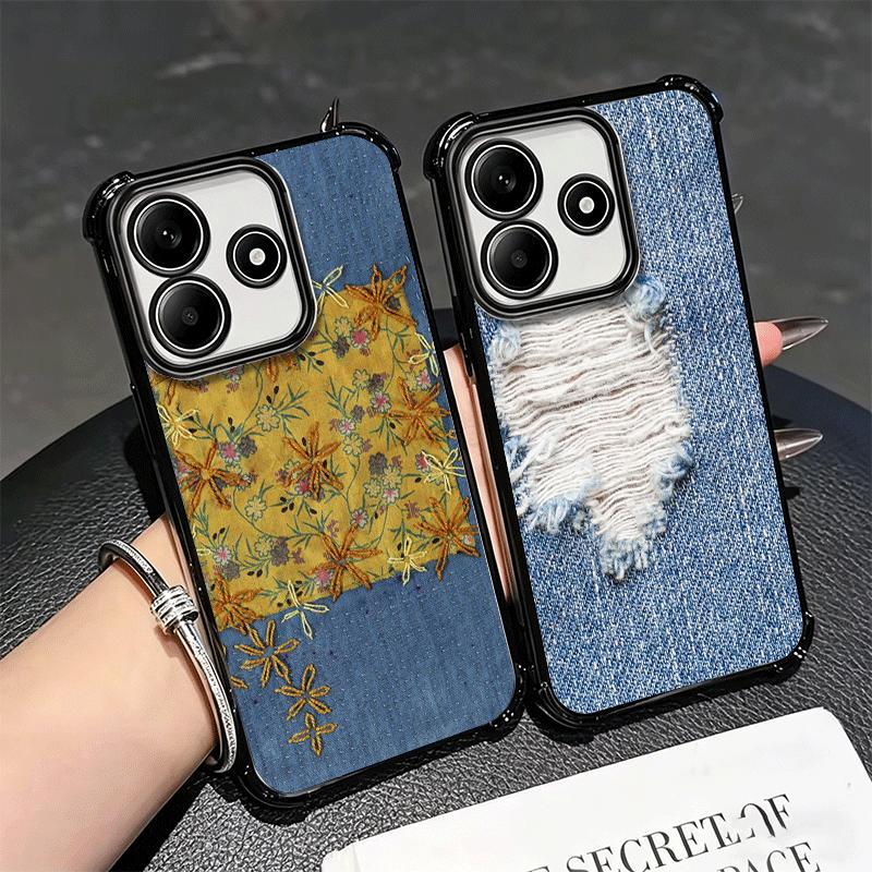 Retro Denim Pattern Soft Phone Case For Xiaomi Redmi Note 14 15 Pro Plus 13 12 11S 11T 5G 10 9S 9 Plating Anti-Fall Fundas