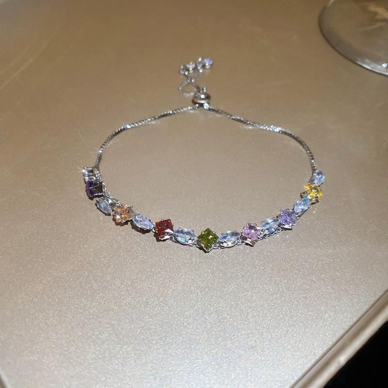 Zircon color rhombus water drop pull-out bracelet ins niche fashion versatile bracelet light luxury high-end jewelry