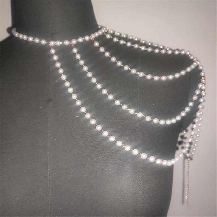 Elegant Women Shawl Jewelry Multi Layer Beaded Shoulder Chain Layered Necklace Banquet Dress Bridal Accessories