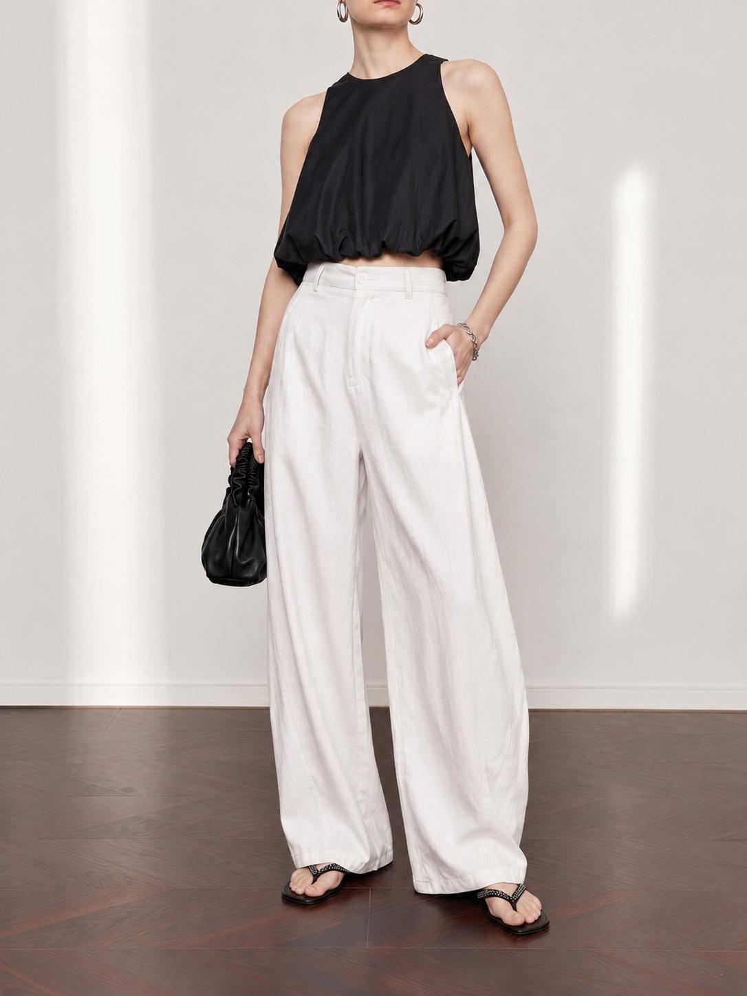Women s High Waist Barrel Leg Pants Tencel Cotton Blend Loose Wide Leg Trousers Elegant Office Summer Solid Casual Pants S