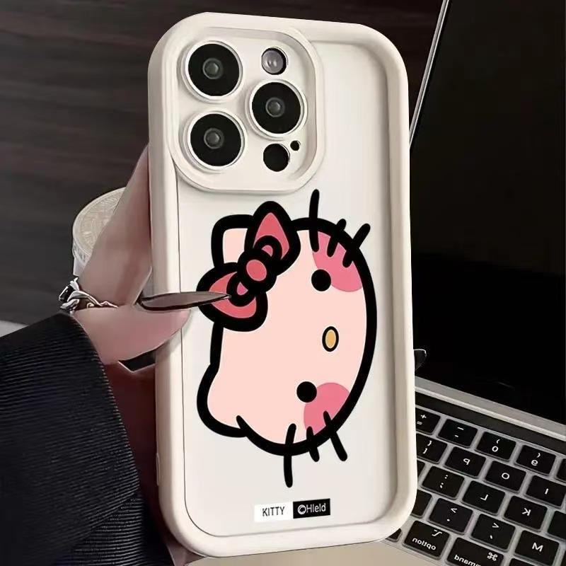 Hello Kitty head phone case for Apple iPhone 16 Pro, iPhone 15, 17 Pro, cute cartoon style, women's soft case.