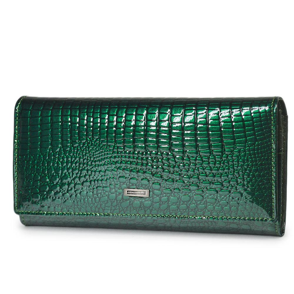 

Женский кошелек из лакированной кожи Ozon с магнитной застежкой и множеством отделений для карт зелёный