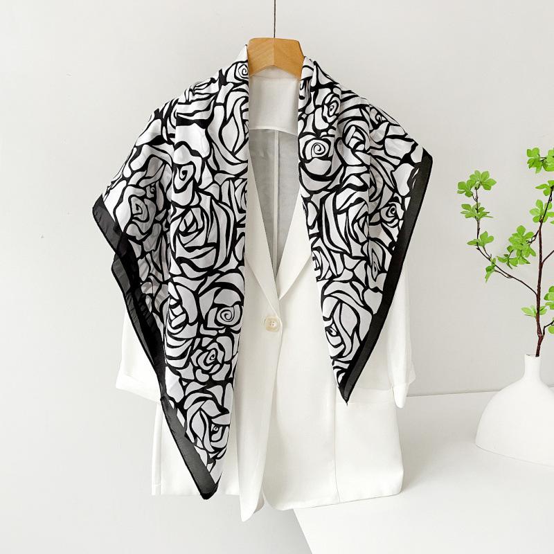 New floral silk scarf for women, 90cm headscarf, shawl, faux silk satin square scarf 90*90cm