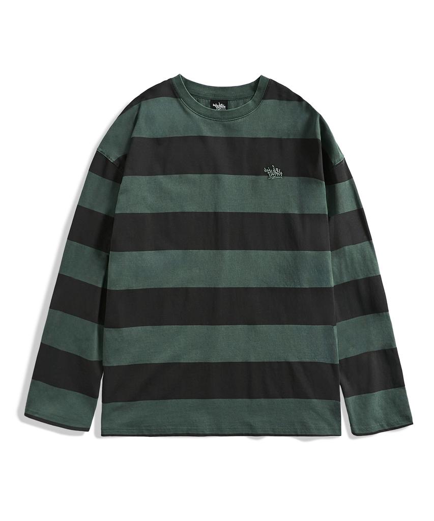 Peullukeu Slam Logo Stripe Pigment Long Sleeve T-Shirt Blue Green Flt715