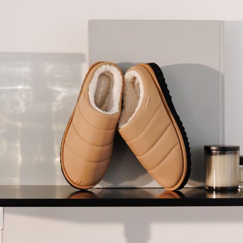 Warm Slip-on Down Sandals for Fall and Winter, HIMIKO Quilted Boa Clogs 640011, Beige, Size M