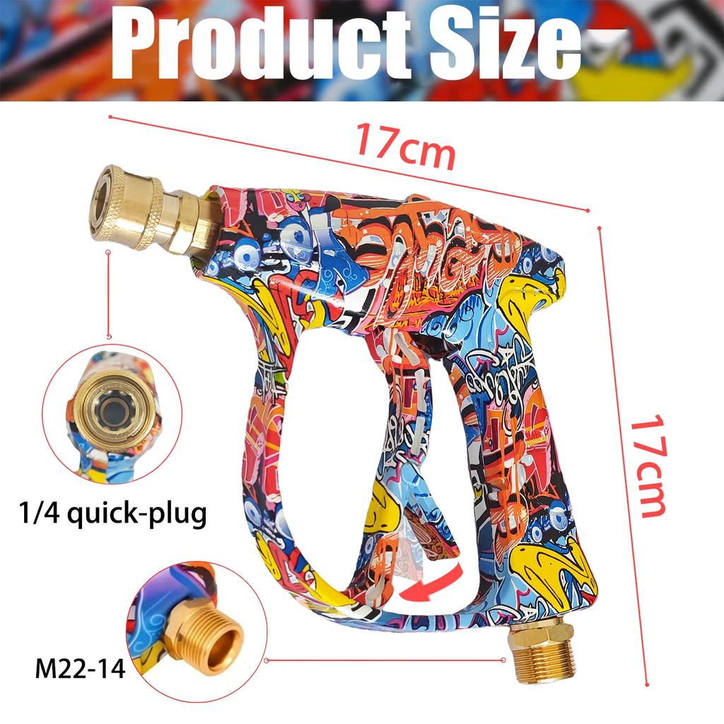 Graffiti Design High Pressure Water Gun 4350PSI 1L Foam Gun 1/4" Quick Nozzle Kit with Karcher Adapter & Anti-Slip Rubber Base