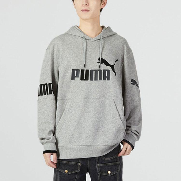 Puma Power Colorblock Hoodie With Solid Logo Print Men Tops Grey 676667-04