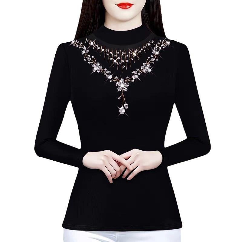 2024 Podzim/Zima Dámské Prémiové Horké Kamínky Slim Fit Jednobarevné Základní Vrstvy Top