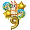 6 Stück Familie Bluey Aluminiumballon Cartoon Bingo Aktivität Spielzeug Blau Gold Stern Ballon Dekoration Sammlung Geburtsdatum Feier Babyparty Zubehör
