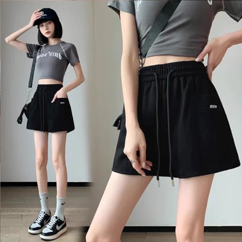 Gray sports shorts women's summer thin high waist and thin wide legs loose straight outside running casual three-point pants