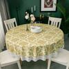 Tischdecke im Landhausstil aus PVC mit Spitzensaum und Druckdesign, wasserdichte Tischdecke mit Blumenmuster, ölabweisende runde Tischdecke