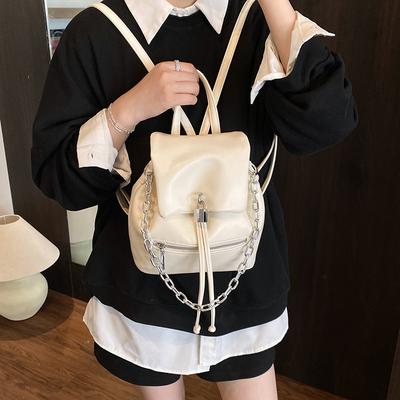 New College Style PU Drawstring Small Backpack Female Literature and Art Student Casual Schoolbag Korean Version Fashion Backpack