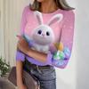 Women's Casual Fashion Round Neck Easter Print Three-Quarter Sleeve Ribbed Top
