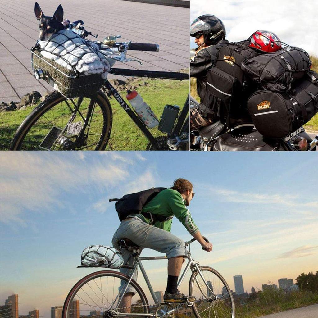 2 Pack Of 15.7"X15.7" Bungee Cargo Net Stretches To 30"X30" Elastic Motorcycle Luggage Bungee Netting With 12 Metal Hooks Stretchable Bungee Cord
