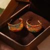 Medieval Painted Series Enamel Earrings Women's Simple Geometric Earrings Pendant ins Wind Folded Retro Silver Needle Jewelry