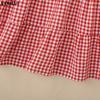 VONDA Women V Neck Puff Sleeve Plaid Print Ruffled Casual Loose Tunic Dress