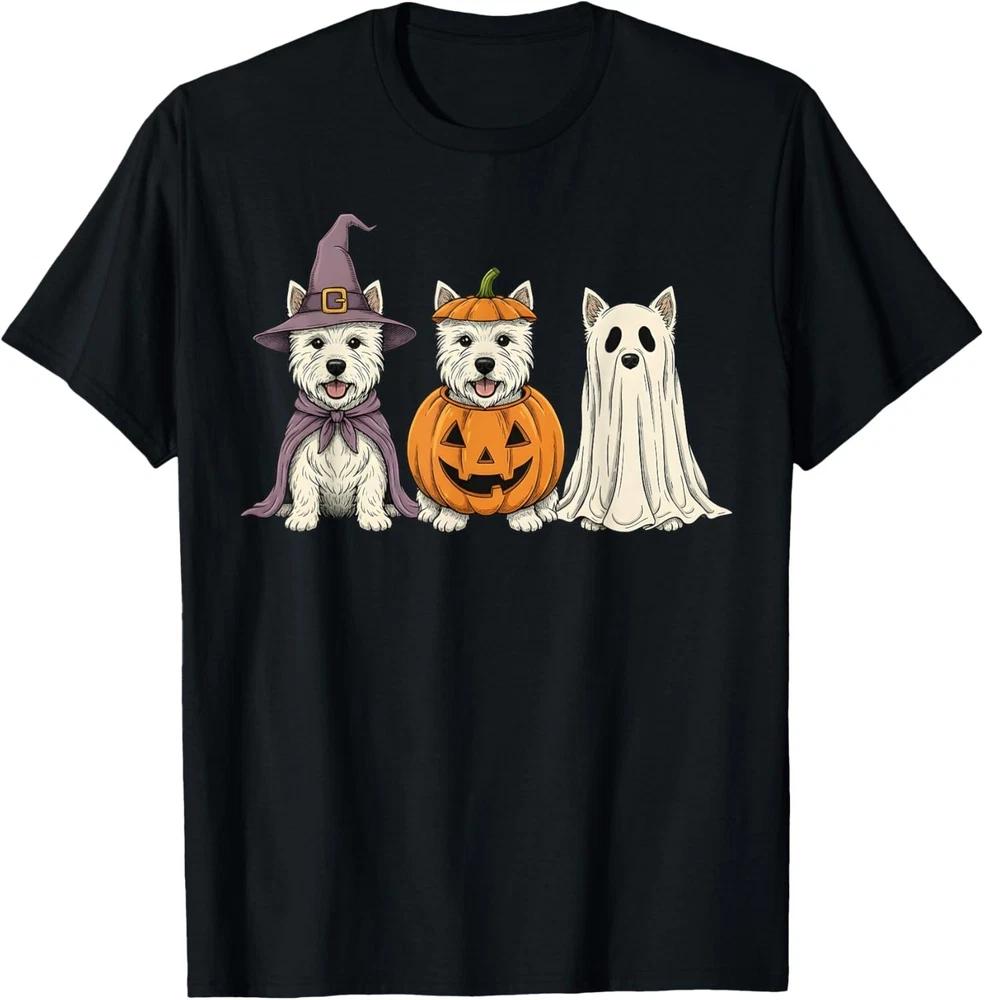 Spooky Ghost West Highland White Terrier Pumpkin Halloween T-Shirt