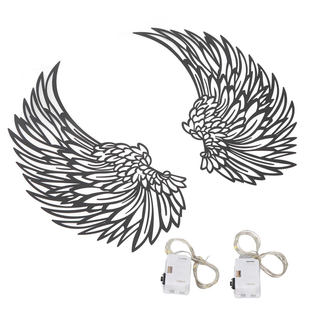 Angel Wings Metal Wall Art Indoor Outdoor Hanging Metal Angel Wings Wall Decor with LED Lights for Home Bedroom Living