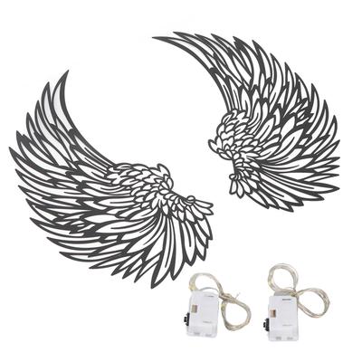 Angel Wings Metal Wall Art Indoor Outdoor Hanging Metal Angel Wings Wall Decor with LED Lights for Home Bedroom Living