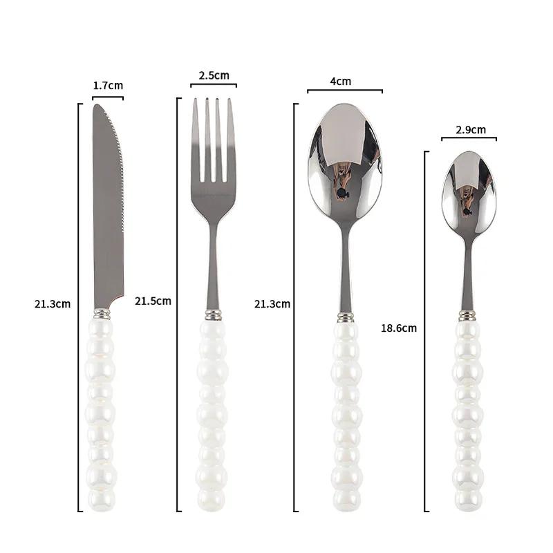 Set of 4 Ceramic Pearl Handle Cutlery Set Knife Fork Spoon Creative Cute Soup Spoon Western Food Steak Knife Spoon and Fork Set
