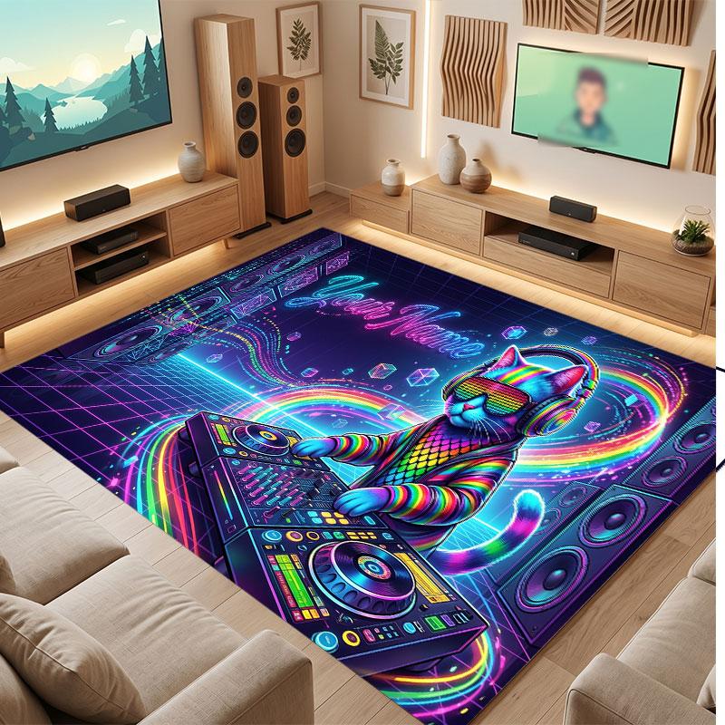 Cat Theme Crystal Velvet Floor Rug Personalized Custom Name Text Warm Carpet Home Decoration