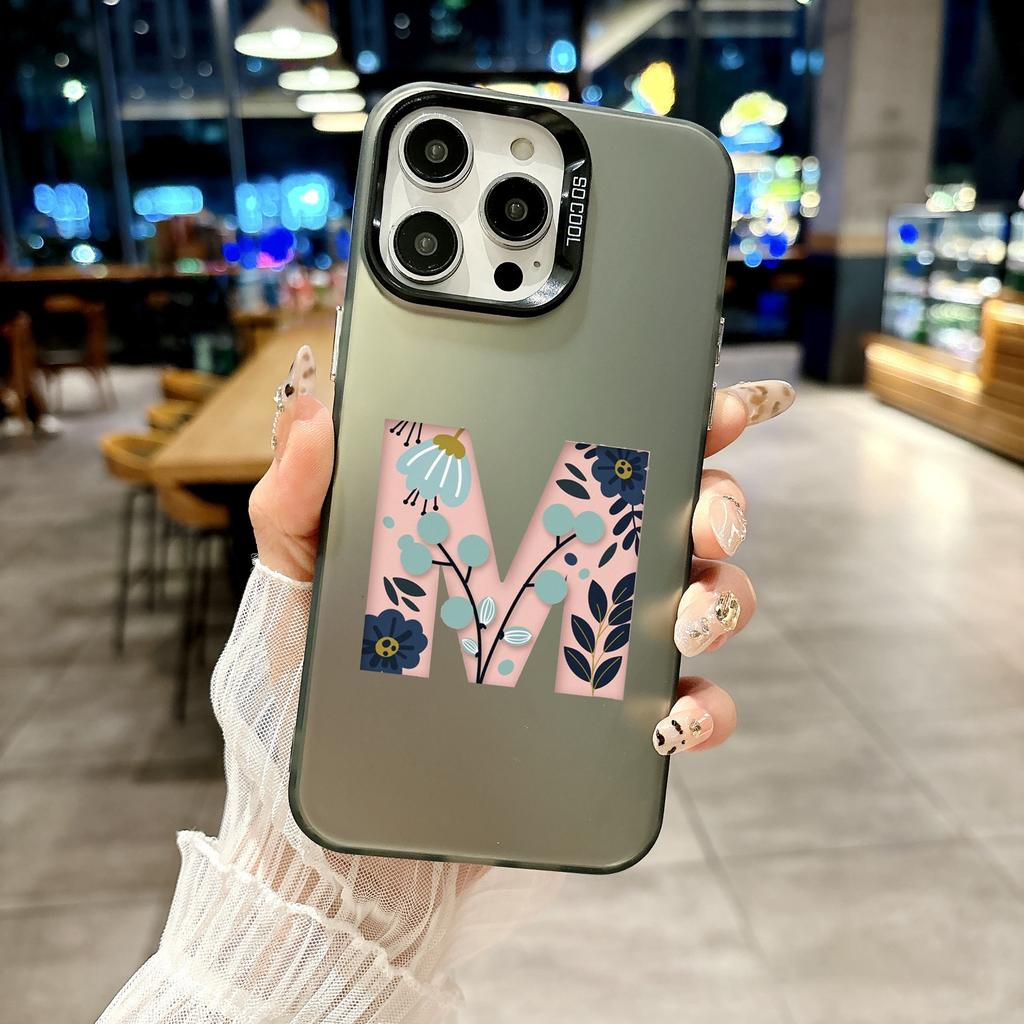 Phone Case For iPhone 17 16E 16 11 15 14 Pro MAX 12 13 MINI 7 8 Plus XR SE Silver IMD Cover Art Initial Letter M To Y Flowers