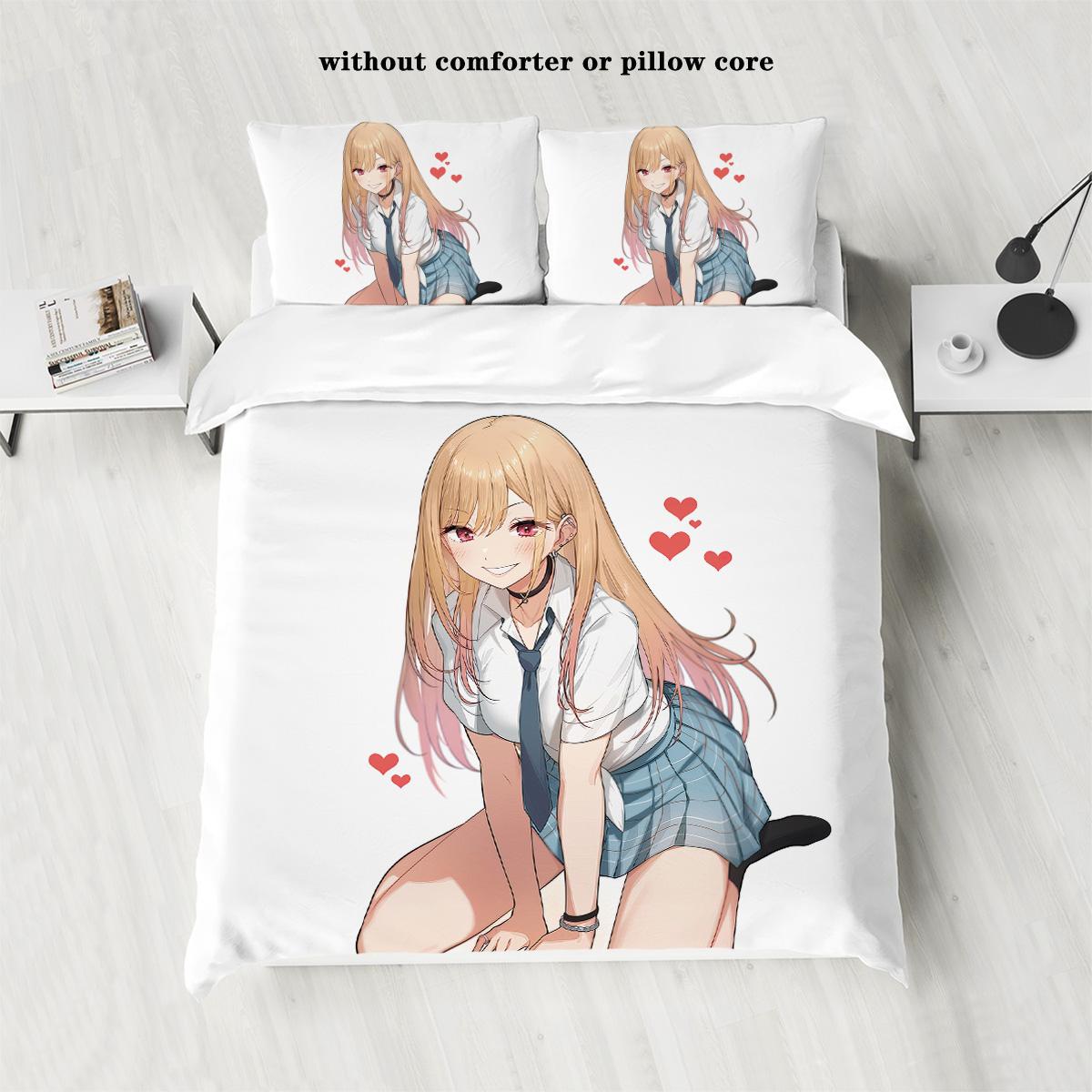 

Трехпредметный пуховый пододеяльник с мультяшным аниме-девушкой принтом (Комплект из 1 предмета + 2 наволочки, без наполнителя) комплект постельного белья 135x200cm-EU-Single