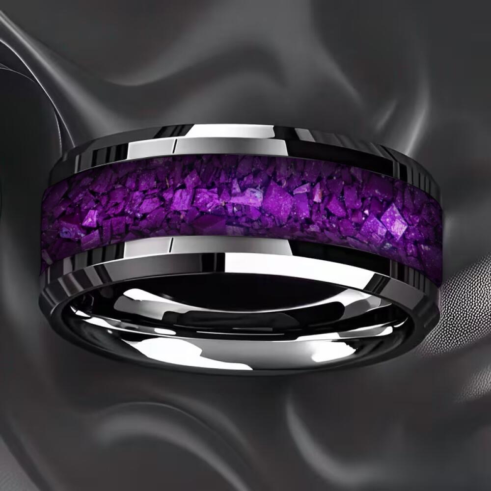 With Dark Green Synthetic White Stone Rings, 8mm Cosmic Starry Sky Stainless Steel Men Ring, Wedding Band Jewelry Drop Ship