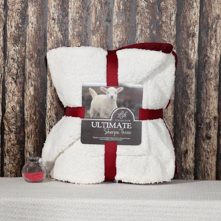Double-Layer Thickened Flannel and Lamb Fleece Blanket with Solid Color and Custom Logo